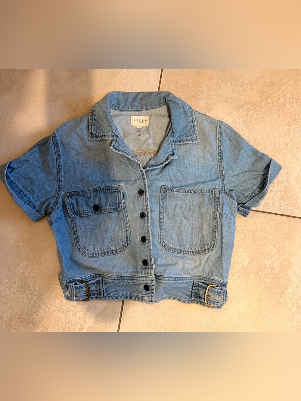 Risen Light Wash Denim Button-Up Short Sleeve Shirt/Jacket Size Small